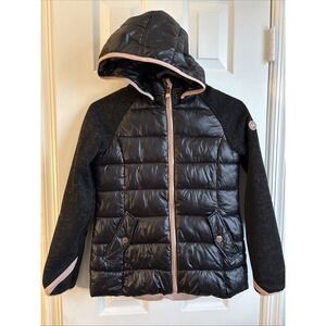 Michael Kors Youth Girl's Black/ Pink hooded puffer jacket Size 10-12
